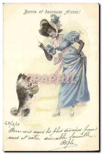 Cartes postales Fantaisie Illustrateur Femme Chien