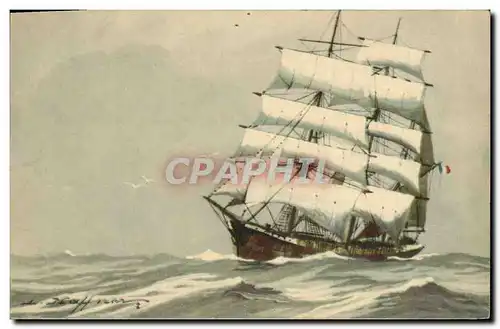 Cartes postales Fantaisie Illustrateur Haffner Bateau Trois mats barque