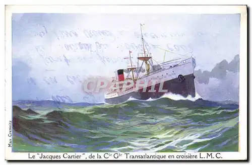 Ansichtskarte AK Fantaisie Illustrateur Haffner Bateau Le Jacques Cartier de la Cie Gle Transatlantique en croisi