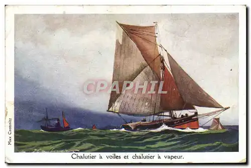 Cartes postales Fantaisie Illustrateur Haffner Bateau Chalutier a voiles et chalutier a vapeur