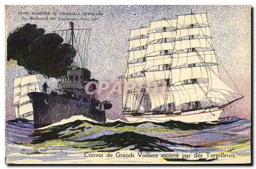 Cartes postales Fantaisie Illustrateur Haffner Bateau Convoi de grands voiliers escorte par des torpilleurs