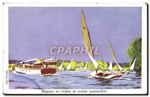 Cartes postales Fantaisie Illustrateur Haffner Bateau Regates en riviere et cruiser automobile