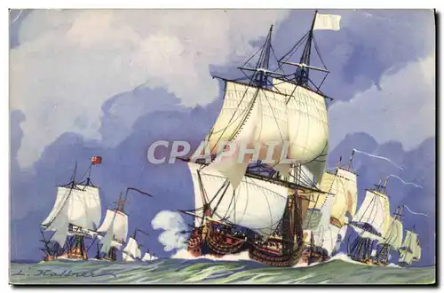 Cartes postales Fantaisie Illustrateur Haffner Bateau Vaisseaux La ligne de bataille