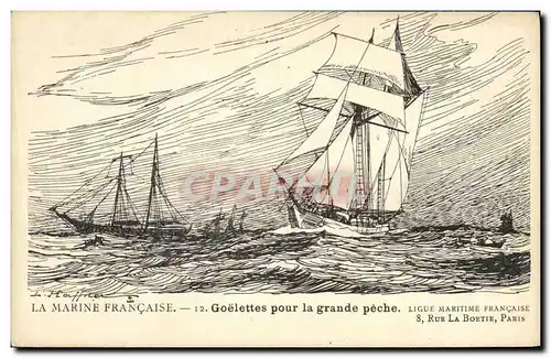 Cartes postales Fantaisie Illustrateur Haffner Bateau Goelettes pour la grande peche