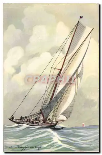 Ansichtskarte AK Fantaisie Illustrateur Haffner Bateau Yacht de la grande classe gree en cotre courant grand larg