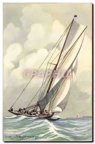 Cartes postales Fantaisie Illustrateur Haffner Bateau Yacht de la grande classe gree en cotre courant grand larg