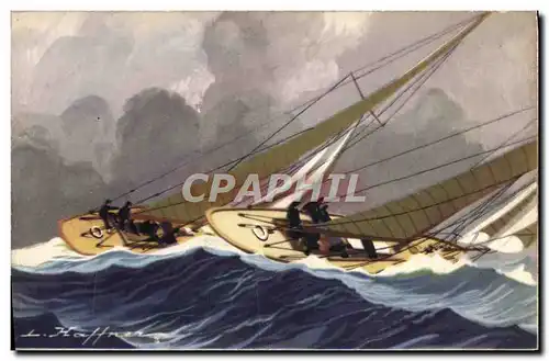 Ansichtskarte AK Fantaisie Illustrateur Haffner Bateau Yachts de course Croisieres courant bord a bord