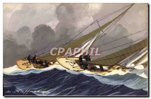 Cartes postales Fantaisie Illustrateur Haffner Bateau Yachts de course Croisieres courant bord a bord