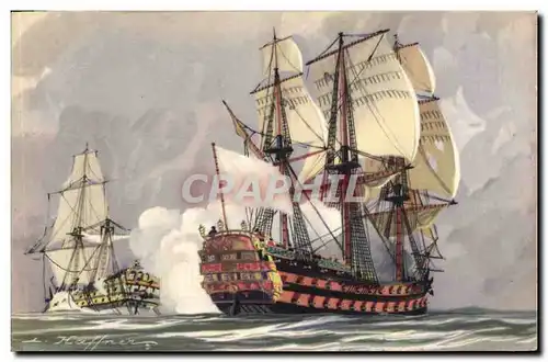 Cartes postales Fantaisie Illustrateur Haffner Bateau Vaisseaux Le tir en enfilade