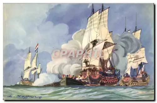 Cartes postales Fantaisie Illustrateur Haffner Bateau Debut de la bataille de Beveziers