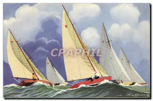 Ansichtskarte AK Fantaisie Illustrateur Haffner Bateau Les stars Monotypes internationaux au louvoyage