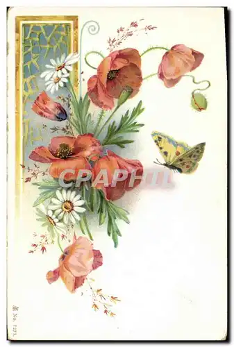 Cartes postales Fantaisie Fleurs Papillon
