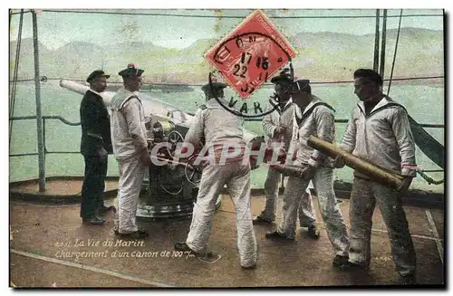 Cartes postales Militaria La vie du Marin Chargement d&#39un canon de 100mm