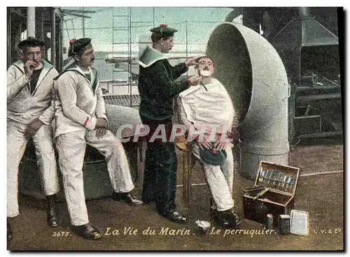 Cartes postales Militaria La vie du Marin Le perruquier Coiffeur