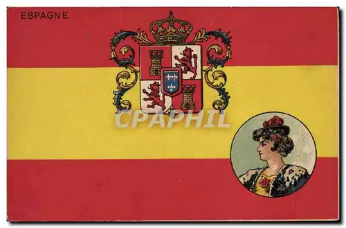 Ansichtskarte AK Drapeau Femme Espagne Lion