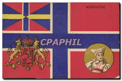 Ansichtskarte AK Drapeau Femme Norvege Norway Lion