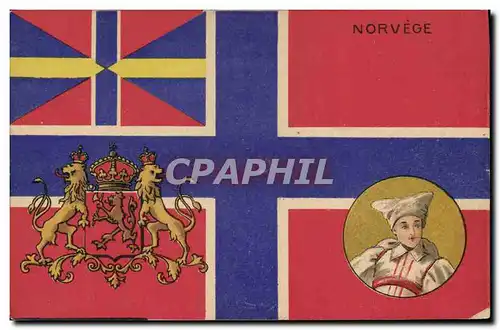 Cartes postales Drapeau Femme Norvege Norway Lion