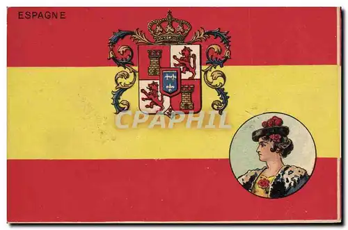 Ansichtskarte AK Drapeau Femme Espagne Lion