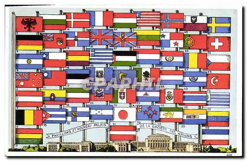 Cartes postales Drapeau Pavillons et Nouveau Palais de la Societe des Nations