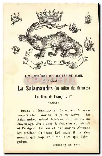 Cartes postales Armoiries Chateau de Blois La Salamandre Francois 1er