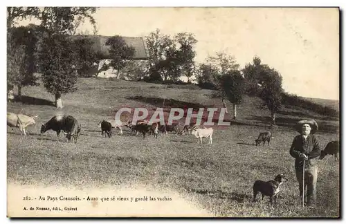 Ansichtskarte AK Folklore Au Pays Creusois Berger Vaches Chein