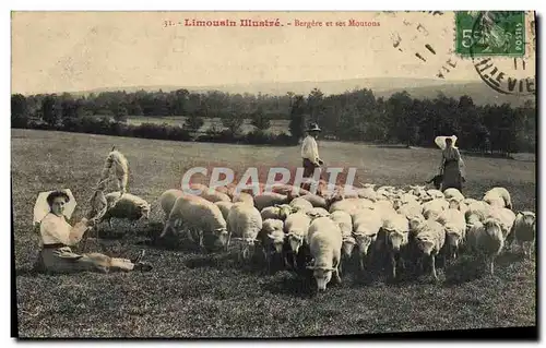 Cartes postales Folklore Limousin Bergere et ses moutons
