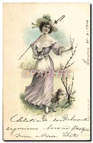 Cartes postales Fantaisie Femme Agneau
