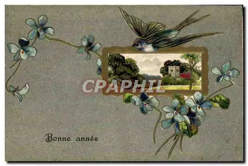 Cartes postales Fantaisie Fleurs Hirondelle