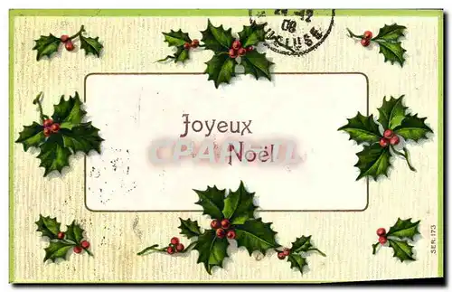 Cartes postales Fantaisie Fleurs Houx Noel