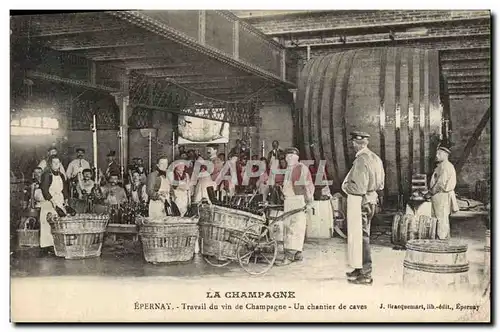 Cartes postales Folklore Vigne Vin Vendanges Champagne Epernay Travail du vin de Champagne Un chantier de caves