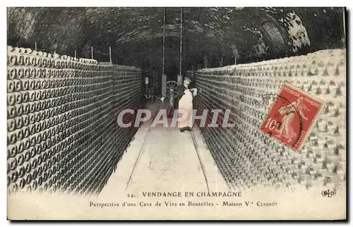 Cartes postales Folklore Vigne Vin Vendanges Champagne Perspective d&#39une cave en bouteilles Maison Veuve Cliq