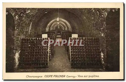 Cartes postales Folklore Vigne Vin Vendanges Champagne Coste Folcher Epernay Vins sur pupitres