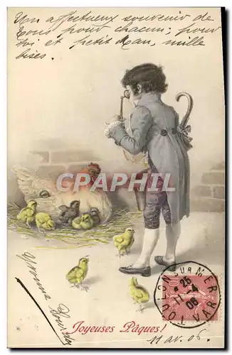 Cartes postales Fantaisie Enfant Poule Poussins Paques Illustrateur