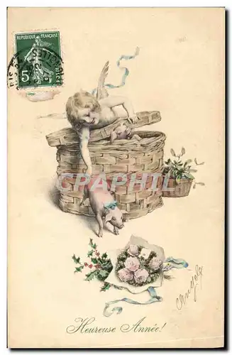 Cartes postales Fantaisie Femme Illustrateur Enfant Cochon Porc