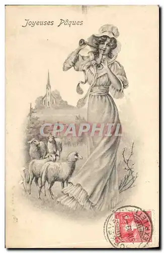 Cartes postales Fantaisie Femme Illustrateur Paques Agneaux