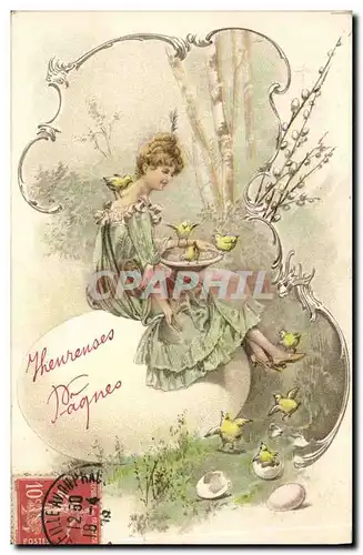 Cartes postales Fantaisie Femme Illustrateur Poussins