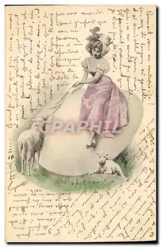 Cartes postales Fantaisie Femme Illustrateur Agneaux