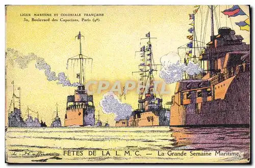 Ansichtskarte AK Illustrateur Haffner Bateau de guerre Fetes de la LMC La grande semaine maritime