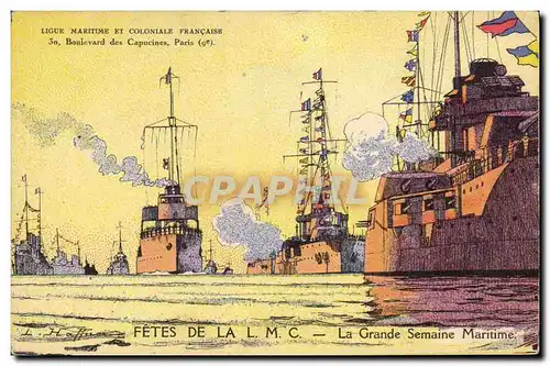 Cartes postales Illustrateur Haffner Bateau de guerre Fetes de la LMC La grande semaine maritime