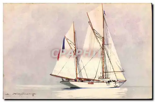 Cartes postales Illustrateur Haffner Bateau Yacht Encalmine Ketch de croisiere grand mat sur l&#39avant