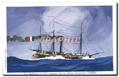 Cartes postales Illustrateur Haffner Bateau Le Sphinx 1er vapeur de la flotte francaise 1829