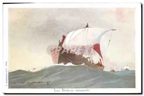 Ansichtskarte AK Illustrateur Haffner Bateau Les drakars normands