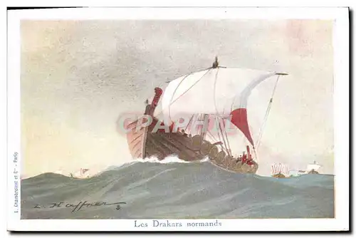 Cartes postales Illustrateur Haffner Bateau Les drakars normands