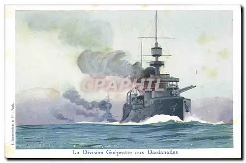 Ansichtskarte AK Illustrateur Haffner Bateau de guerre La Division Guepratte aux Dardanelles