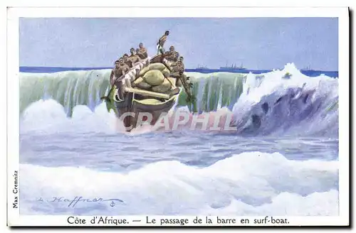 Cartes postales Illustrateur Haffner Bateau Cote d'Afrique Le passage de la barre en surf coat