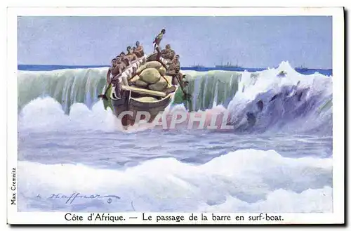 Ansichtskarte AK Illustrateur Haffner Bateau Cote d&#39Afrique Le passage de la barre en surf coat