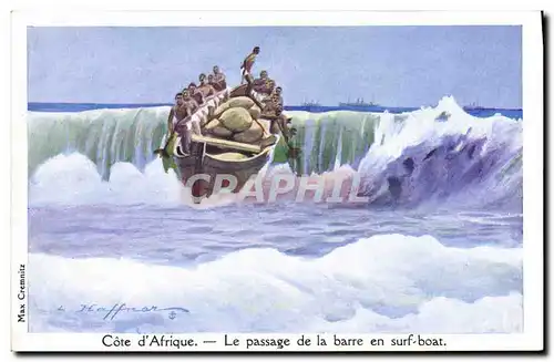 Ansichtskarte AK Illustrateur Haffner Bateau Cote d&#39Afrique Le passage de la barre en surf coat