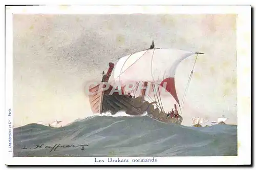 Ansichtskarte AK Illustrateur Haffner Bateau Les drakars Normands