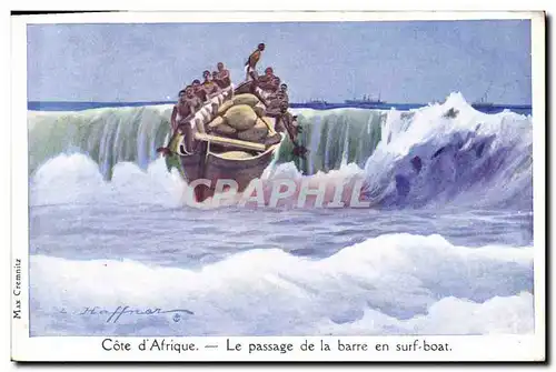 Ansichtskarte AK Illustrateur Haffner Bateau Cote d&#39Afrique Le passage de la barre en surf coat