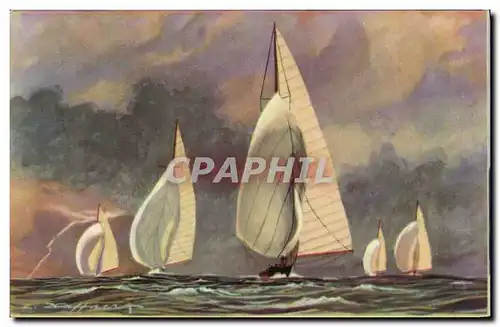 Ansichtskarte AK Illustrateur Haffner Bateau Vent arriere Grand voile et spinmaker